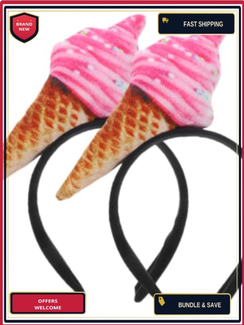 Ice Cream Cone Headband 2PCS Spa Hair Band Party Costume Accessory